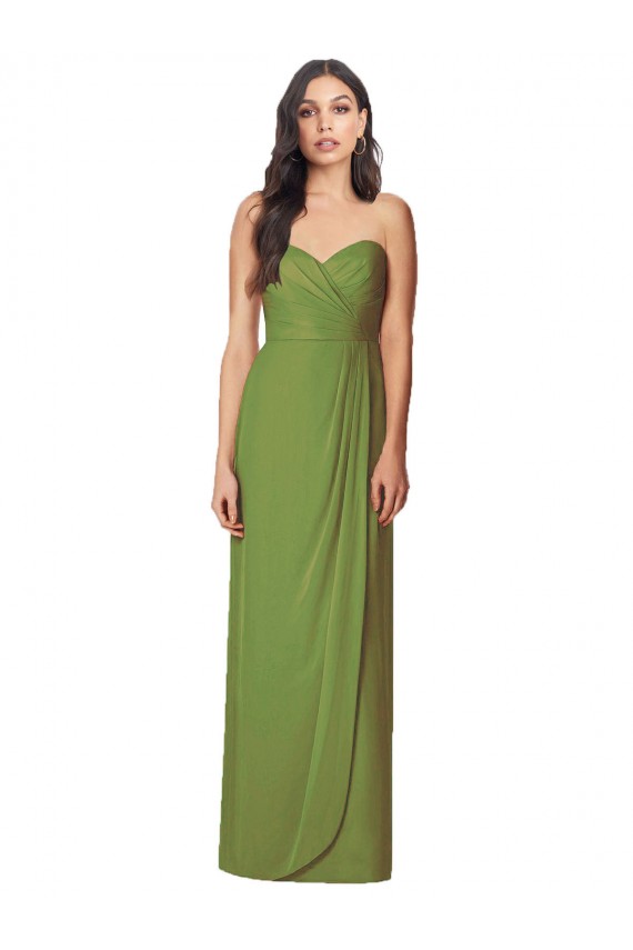 Olive verte Trompette Sans bretelle Mousseline Longue Robes demoiselle d'honneur Pas Cher