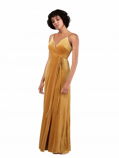 Or Colonne Col V Velours Stretch Longue Formelles Robes demoiselle d'honneur / Robes de soirée / Robes de bal Pas Cher