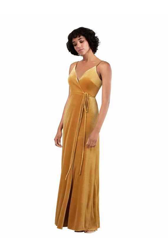 Or Colonne Col V Velours Stretch Longue Formelles Robes demoiselle d'honneur / Robes de soirée / Robes de bal Pas Cher