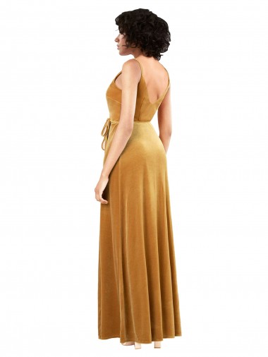 Or Colonne Col V Velours Stretch Longue Formelles Robes demoiselle d'honneur / Robes de soirée / Robes de bal