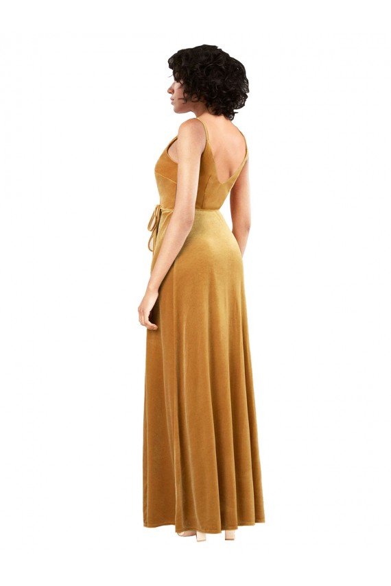 Or Colonne Col V Velours Stretch Longue Formelles Robes demoiselle d'honneur / Robes de soirée / Robes de bal Pas Cher