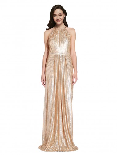Or Fourreau Licou Col Haut Paillette Longue Formelles Robes demoiselle d'honneur / Robes de soirée / Robes de bal Pas Cher