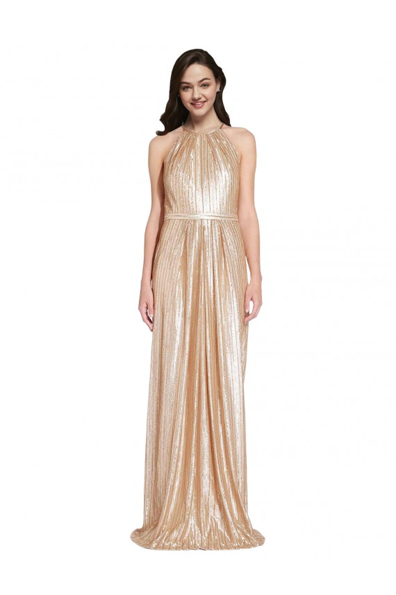 Or Fourreau Licou Col Haut Paillette Longue Formelles Robes demoiselle d'honneur / Robes de soirée / Robes de bal Pas Cher