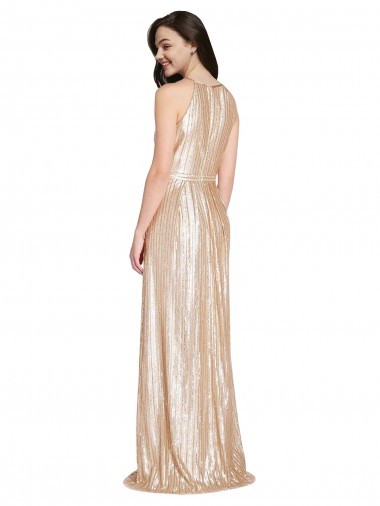 Or Fourreau Licou Col Haut Paillette Longue Formelles Robes demoiselle d'honneur / Robes de soirée / Robes de bal