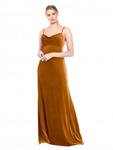 Or Trapèze Bretelles spaghetti Velours Stretch Longue Robes demoiselle d'honneur / Robes de bal Pas Cher