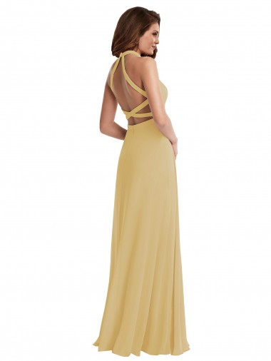 Or Trapèze Licou Mousseline Longue Robes demoiselle d'honneur