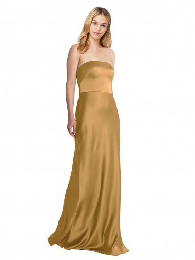 Or Trapèze Sans bretelle Satiné Stretch Longue Formelles Robes demoiselle d'honneur / Robes de soirée / Robes de bal Pas Cher