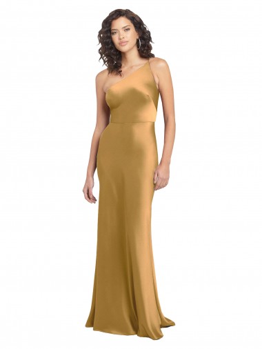 Or Trapèze Satiné Stretch Longue Formelles Robes demoiselle d'honneur / Robes de soirée / Robes de bal Pas Cher