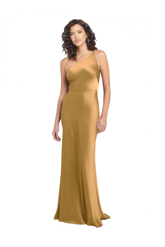 Or Trapèze Satiné Stretch Longue Formelles Robes demoiselle d'honneur / Robes de soirée / Robes de bal Pas Cher