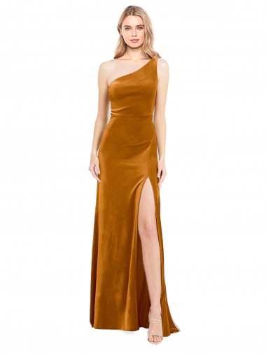 Or Trapèze Velours Stretch Longue Formelles Robes demoiselle d'honneur / Robes de soirée / Robes de bal Pas Cher