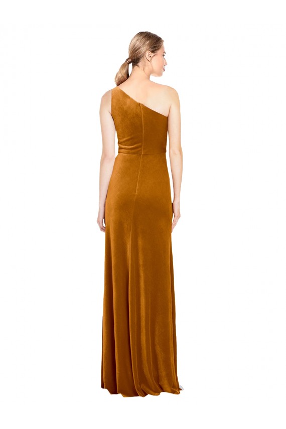 Or Trapèze Velours Stretch Longue Formelles Robes demoiselle d'honneur / Robes de soirée / Robes de bal Pas Cher
