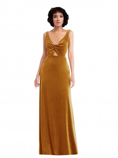 Or Trompette Col V Velours Stretch Longue Robes demoiselle d'honneur / Robes de bal Pas Cher