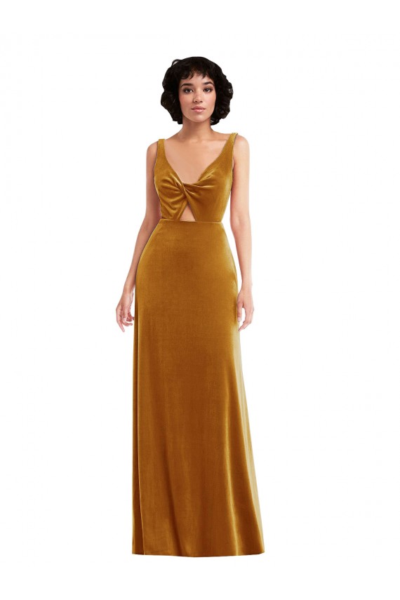 Or Trompette Col V Velours Stretch Longue Robes demoiselle d'honneur / Robes de bal Pas Cher