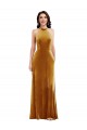 Or Trompette Licou Col Haut Velours Stretch Longue Robes demoiselle d'honneur / Robes de bal Pas Cher