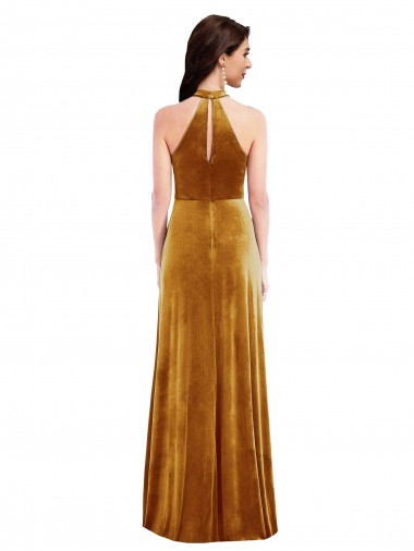 Or Trompette Licou Col Haut Velours Stretch Longue Robes demoiselle d'honneur / Robes de bal