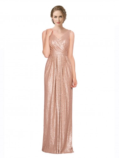 Or rose Fourreau Col V Paillette Longue Formelles Robes demoiselle d'honneur / Robes de soirée / Robes de bal Pas Cher