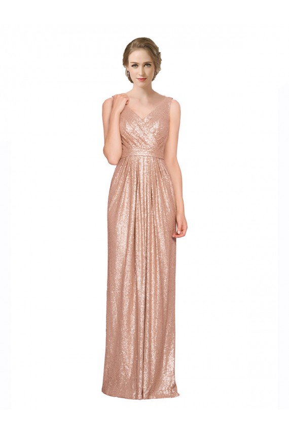 Or rose Fourreau Col V Paillette Longue Formelles Robes demoiselle d'honneur / Robes de soirée / Robes de bal Pas Cher