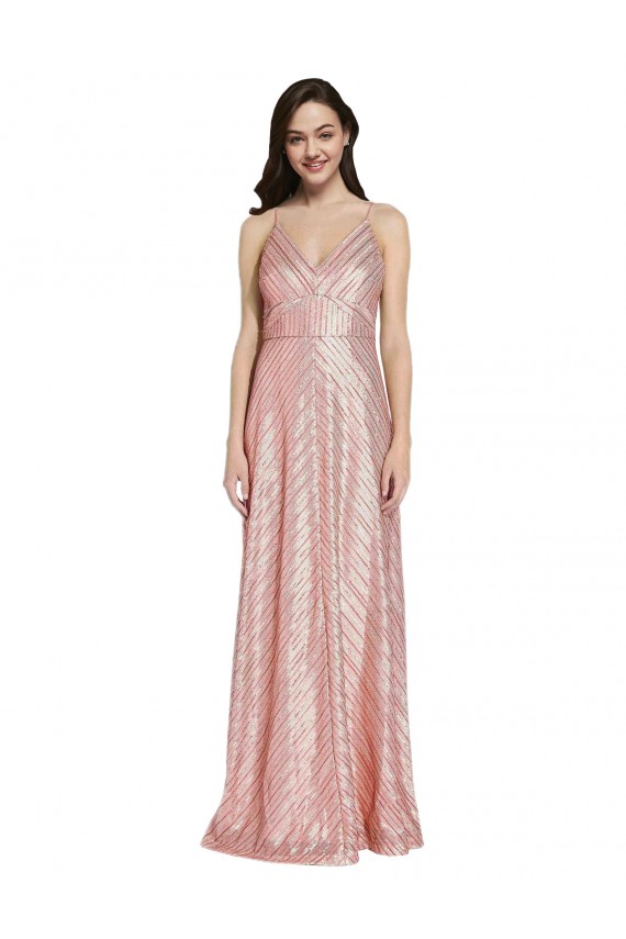 Or rose Fourreau Col V Paillette Longue Formelles Robes demoiselle d'honneur / Robes de soirée / Robes de bal Pas Cher