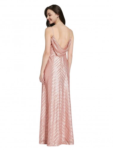 Or rose Fourreau Col V Paillette Longue Formelles Robes demoiselle d'honneur / Robes de soirée / Robes de bal