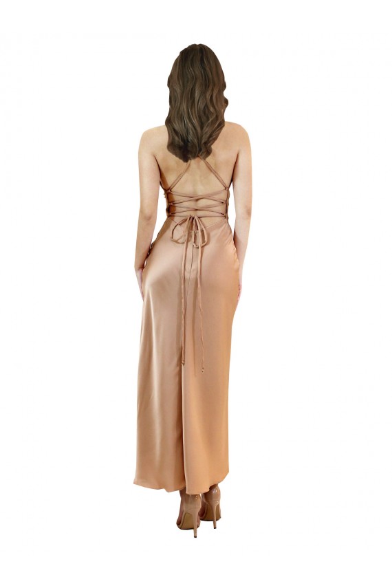 Or rose Fourreau midi Satiné Soyeux Courte Robes demoiselle d'honneur / Robes de soirée / Robes de cocktail Pas Cher