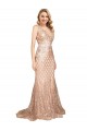 Or rose Sirène Col V Paillette Paillettes Scintillantes Longue Formelles Robes demoiselle d'honneur / Robes de soirée / Robes de bal Pas Cher