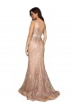 Or rose Sirène Col V Paillette Paillettes Scintillantes Longue Formelles Robes demoiselle d'honneur / Robes de soirée / Robes de bal Pas Cher