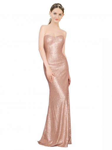 Or rose Trapèze Paillette Longue Formelles Robes demoiselle d'honneur / Robes de soirée / Robes de bal Pas Cher