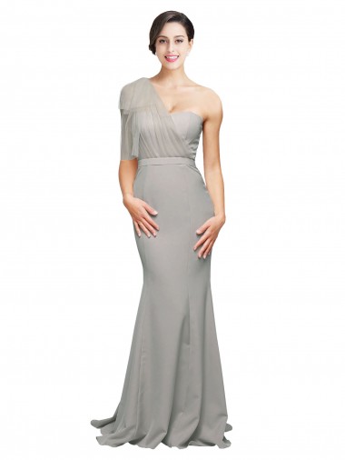 Oyster Argent Sirène Balayage train Crêpe Stretch Tulle Longue Formelles Robes demoiselle d'honneur / Robes de soirée / Robes de bal Pas Cher
