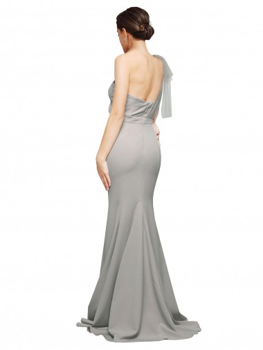 Oyster Argent Sirène Balayage train Crêpe Stretch Tulle Longue Formelles Robes demoiselle d'honneur / Robes de soirée / Robes de bal