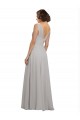 Oyster Argent Trapèze Col V Mousseline Longue Robes demoiselle d'honneur Pas Cher