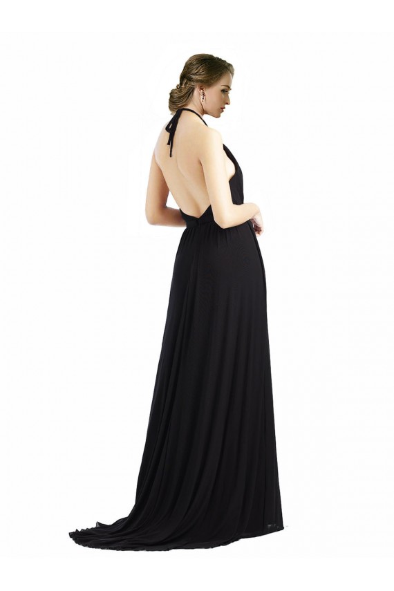 Oyster Argent Trapèze Licou Mousseline Longue Robes demoiselle d'honneur Pas Cher
