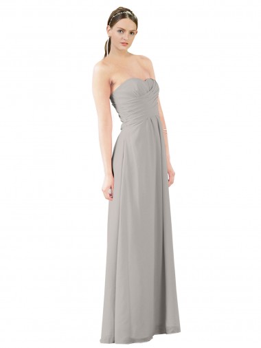 Oyster Argent Trapèze Sans bretelle Mousseline Longue Robes demoiselle d'honneur Pas Cher