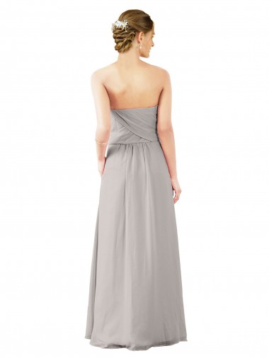 Oyster Argent Trapèze Sans bretelle Mousseline Longue Robes demoiselle d'honneur