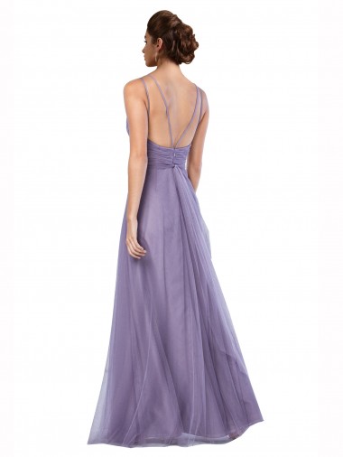 Pastèque Trapèze Bretelles spaghetti Tulle Longue Robes demoiselle d'honneur
