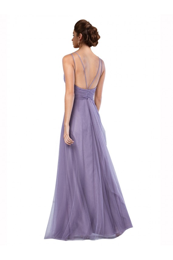 Pastèque Trapèze Bretelles spaghetti Tulle Longue Robes demoiselle d'honneur Pas Cher