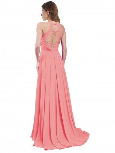 Pastèque Trapèze Licou Mousseline Longue Robes demoiselle d'honneur