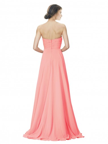 Peach Trapèze Sans bretelle Mousseline Longue Robes demoiselle d'honneur