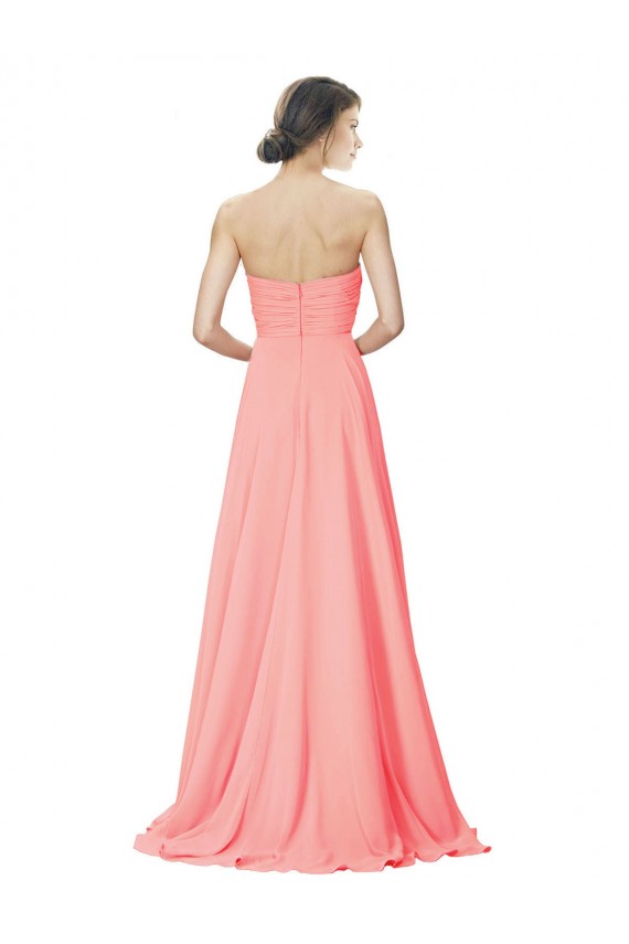 Peach Trapèze Sans bretelle Mousseline Longue Robes demoiselle d'honneur Pas Cher