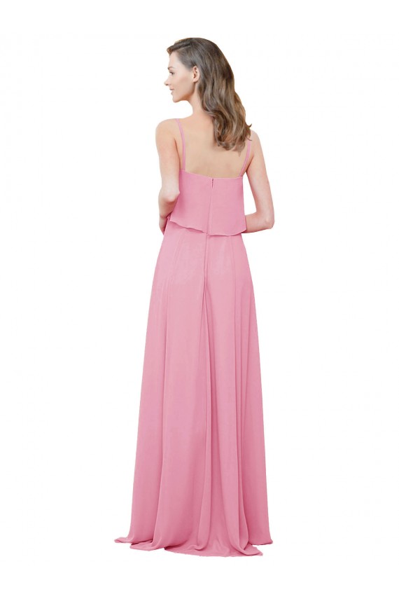 Peau Rose Trapèze Bretelles spaghetti Mousseline Longue Robes demoiselle d'honneur Pas Cher