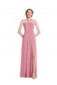 Peau Rose Trapèze Licou Mousseline Longue Robes demoiselle d'honneur Pas Cher