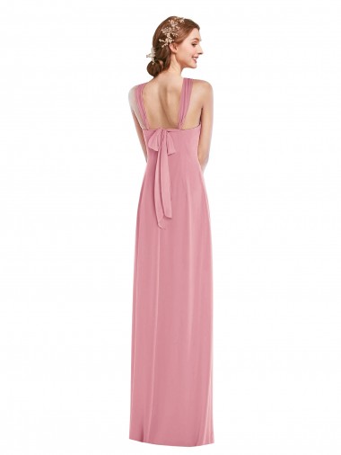 Peau Rose Trapèze Licou Mousseline Longue Robes demoiselle d'honneur