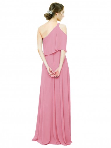 Peau Rose Trapèze Mousseline Longue Robes demoiselle d'honneur