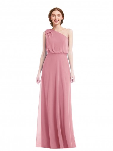 Peau Rose Trapèze Mousseline Longue Robes demoiselle d'honneur Pas Cher