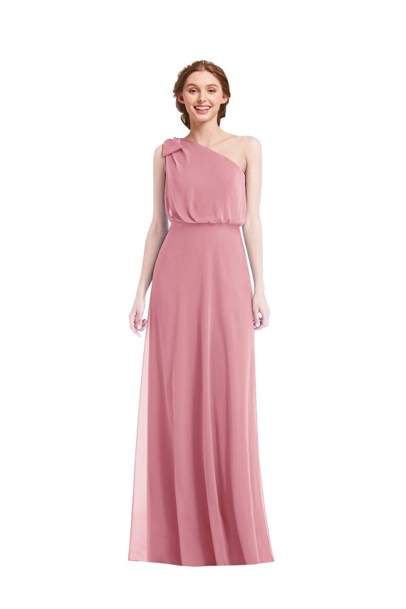Peau Rose Trapèze Mousseline Longue Robes demoiselle d'honneur Pas Cher
