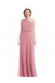 Peau Rose Trapèze Mousseline Longue Robes demoiselle d'honneur Pas Cher