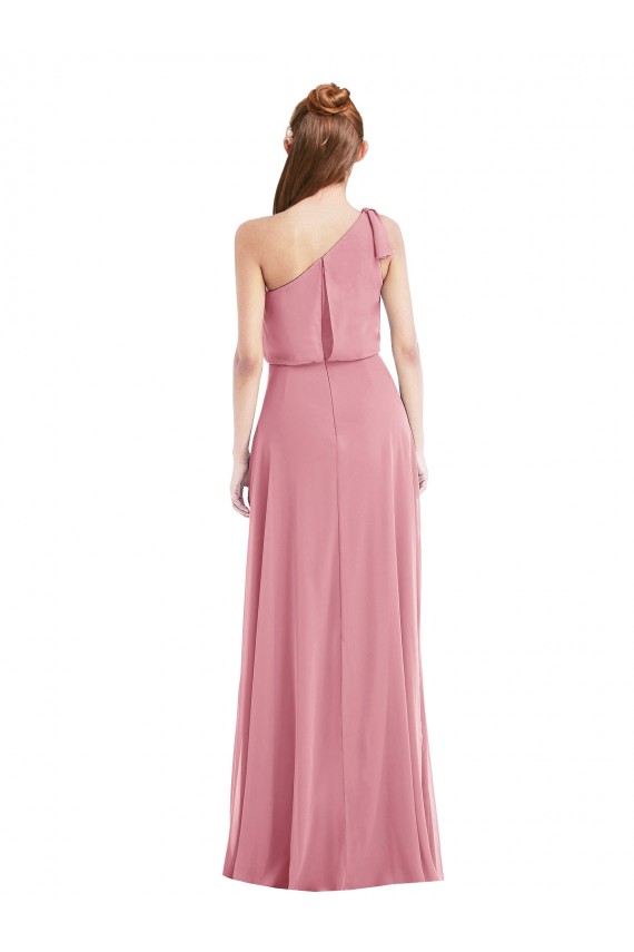 Peau Rose Trapèze Mousseline Longue Robes demoiselle d'honneur Pas Cher