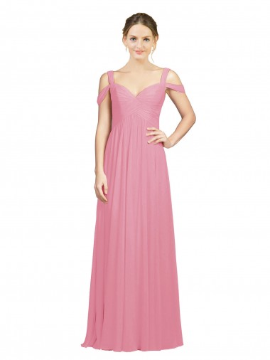 Peau Rose Trapèze Épaule Dénudée Mousseline Longue Robes demoiselle d'honneur Pas Cher