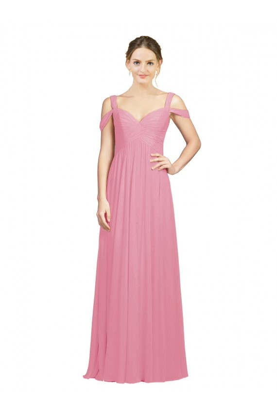 Peau Rose Trapèze Épaule Dénudée Mousseline Longue Robes demoiselle d'honneur Pas Cher