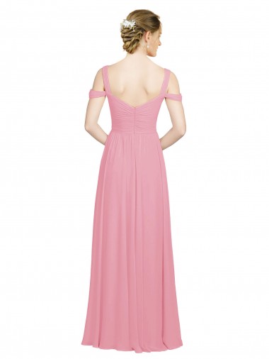 Peau Rose Trapèze Épaule Dénudée Mousseline Longue Robes demoiselle d'honneur