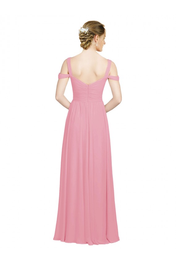 Peau Rose Trapèze Épaule Dénudée Mousseline Longue Robes demoiselle d'honneur Pas Cher